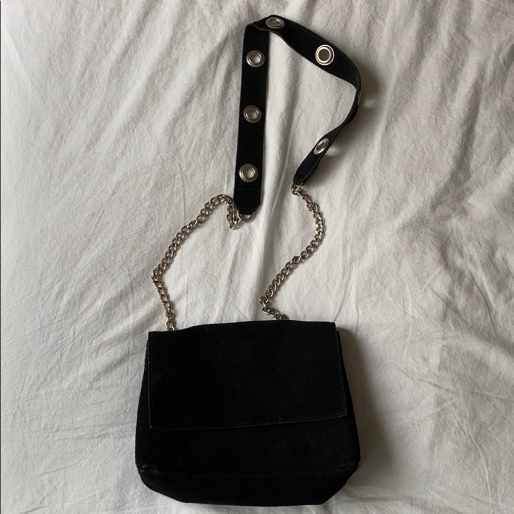Brandy Melville black suede crossbody bag silver